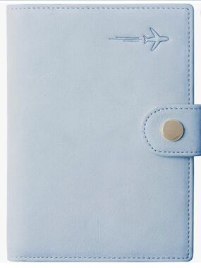 Leather Passport Case RFID Cover with Credit Card Holder Light Blue NWOT